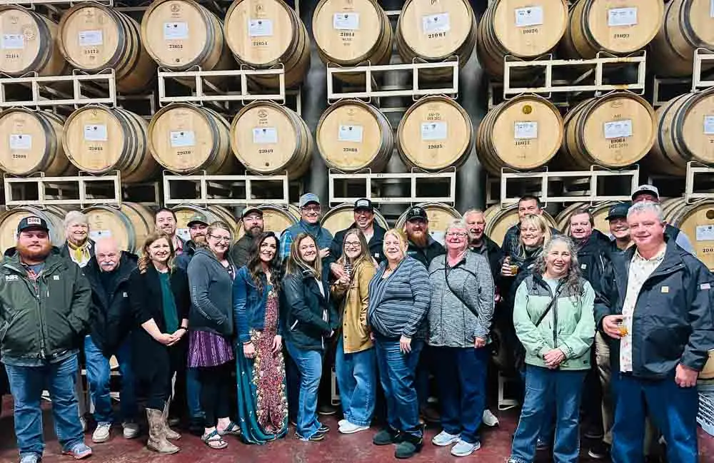 Group in barrel room